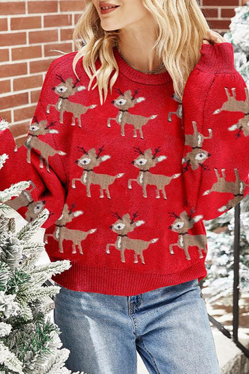 Woochic pull de Noël manches lanternes motif faon rouge S